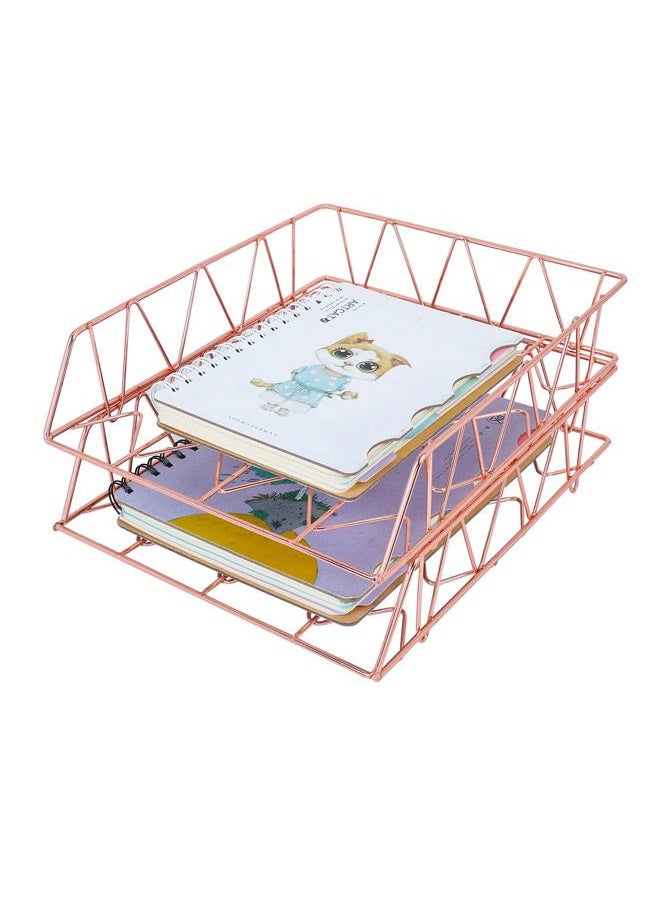 PAG Set of 2 Office Supplies Metal Stackable File Document Letter Tray Organizer for Desk - Image 2